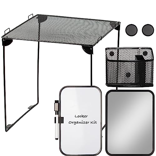 Svartur Black Locker Organizer Kit with Shelf, Mirror, Whiteboard & Pen Holder