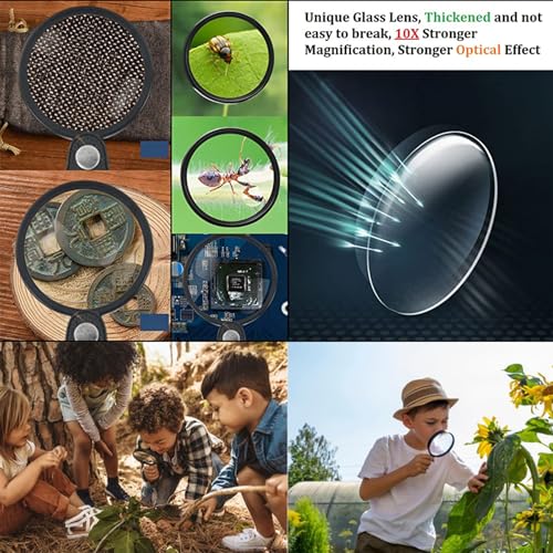 10x Pocket Magnifying Glass for Seniors & Kids, Folding Handheld Lens
