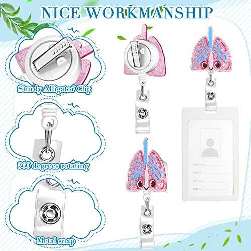 Crtiin 30 Pcs Nurse Badge Reel Bulk Retractable Nurse Badge Holders Medical Nurse Badge Clip Funny Nursing Badge Reel Glitter Brain Hear Badge Reel ID Name Badge Holder for Nursing Appreciation Gift