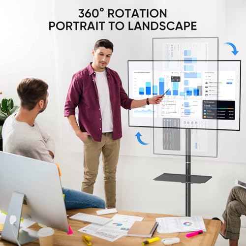 Mobile TV Cart for 23-55 Inch LCD LED Flat/Curved TVs with Tilting and Rotating, Portrait to Landscape, Height Adjustable Portable Rolling TV Stand with Wheels, up to 88lbs Max VESA 400x400 mm