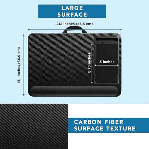 LapGear Home Office Pro Lap Desk Black Carbon - Right-Handed, Fits 15.6" Laptops