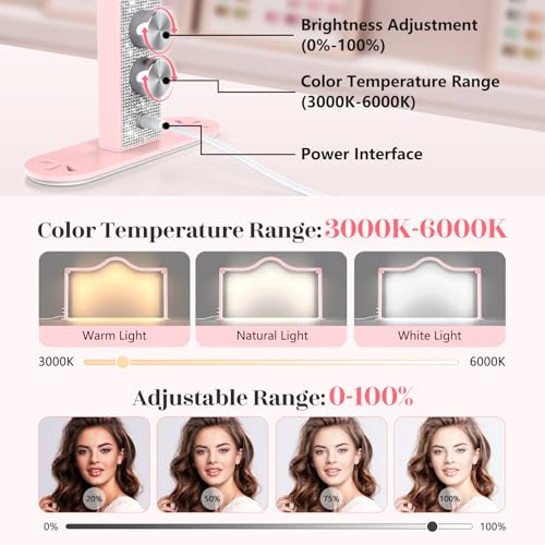 Yokilly Arc Half Moon Light: 34" Shadow-Free Half Moon Light for Desk Salon - Foldable LED Desk Lamp with Stepless Brightness for Manicurist (Pink)
