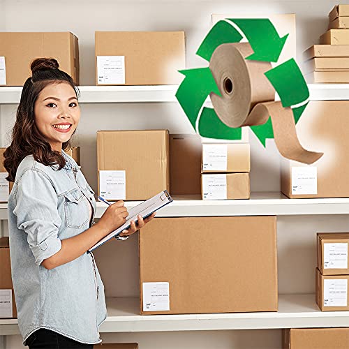 CURBY IPG Water-Activated Packing Tape 2.76" x 328 ft, Tan, 4-Pack - Eco-Friendly Recyclable Shipping Tape