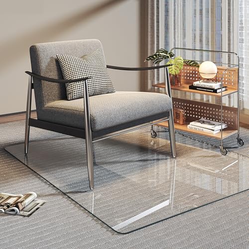 Tempered Glass 40" x 30" Round Corner Glass Chair Mat with Polished Edge, Heavy Duty Hard Clear Office Chair Mat, Transparent, Glides Smoothly, Easy Clean, Suitable for Carpet Hardwood Floors
