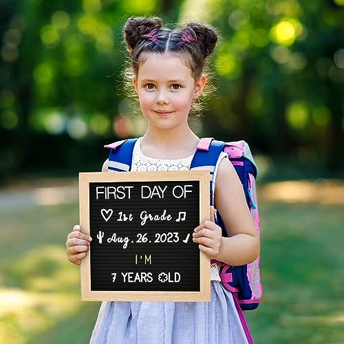 Black Felt Letter Board 10x10in with Pre-Cut 725 Letters & Stand - Baby & Classroom Decor