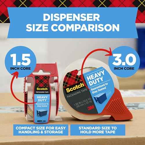 Scotch Heavy Duty Shipping Packaging Tape, 1.88" x 27.7 yd, Great for Packing, Shipping & Moving, Clear, 1 Dispensered Roll (142L)
