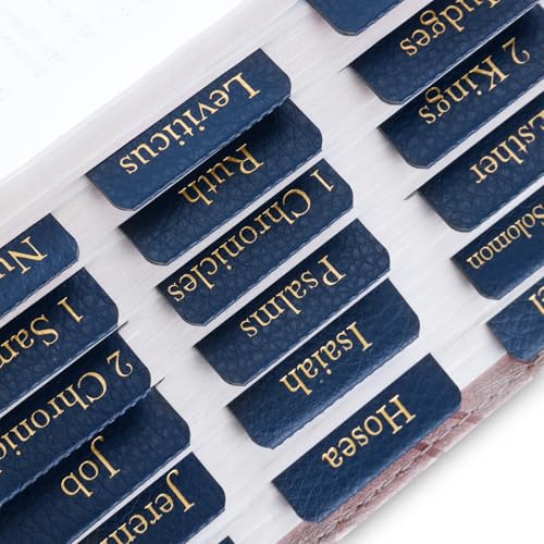 XKDOUS Leather Bible Tabs, Blue Bible Tabs for Men Women, Gold Bible Book Tabs, 66 Bible Tabs for Old and New Testament, Additional 9 Tabs (Navy Blue)