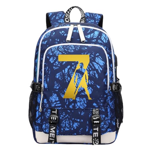 Soccer Player 7 Multifunction Sport Backpack Travel Laptop Football Fans Bag for Men Women (Blue lines - 1)
