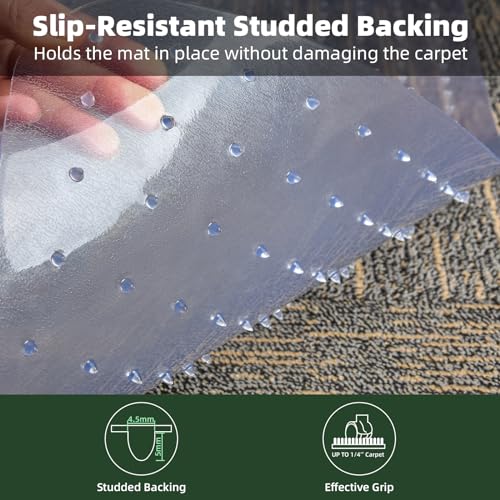 Office Chair Mat for Carpet Floor, 48"X60" Chair Mat, Slip Resistant Heavy Duty Under Desk Protector Carpeted Floors Mats, Office Low Pile Carpets and Rolling Computer Mats with Studs for Home
