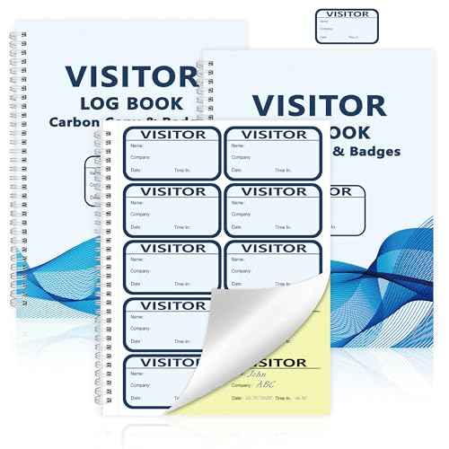 3 Pack of 450 Visitor Log Book Visitor Badges Registry Log with Carbon Copy Visitor Stickers Letter Size Extras Protecting Privacy Pages Spiral Bound Self Visitor Badges Guest Register Book (3)