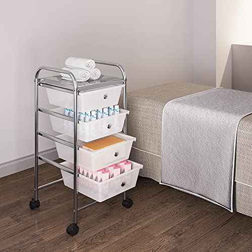Yaheetech 4 Drawers Rolling Plastic Storage Cart Metal Frame Plastic Drawers Trolley Organizer on Wheels, White