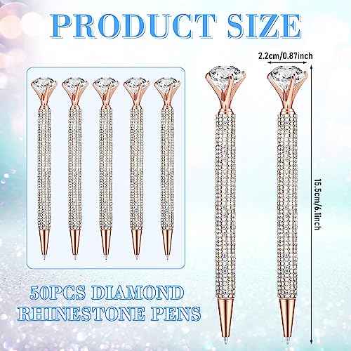 Honoson 50 Pcs Big Diamond Pens Bulk Bling Rhinestone Pens with Crystal Christmas Glitter Retractable Black Ink Ballpoint Pens for Bridal Shower Gifts School Office Birthday Party Favor(AB Color)
