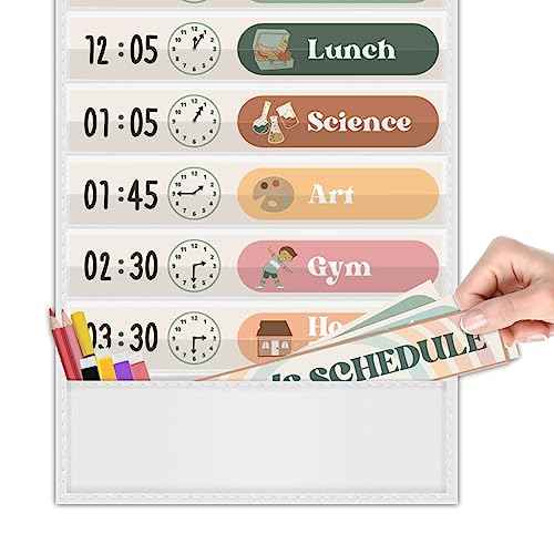 Godery Boho Daily Schedule Pocket Chart for Classroom with 24 Cards£¬Welcome Back to School Classroom Decorations, White