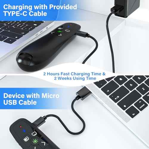 Presentation Clicker Wireless Presenter Remote Clicker, 2-in-1 USB C USB A Clicker for PowerPoint Presentations, Rechargeable Presentation Clicker with Green Light Pointer, Clicker for Class, Meeting