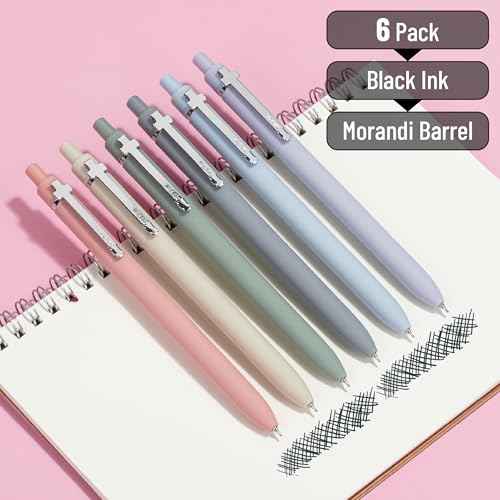 Mr. Pen- Bible Journaling Pens, 6 Pack, 0.5 mm Black Ink, Retractable Gel Pens for Journaling, Morandi Barrel with Silver Cross Clip, Smooth Writing Aesthetic Pens for Women
