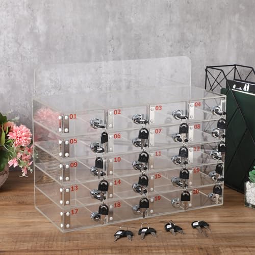 Threan 20 Slot Cell Phone Storage Box, Acrylic Clear Cabinet Wall