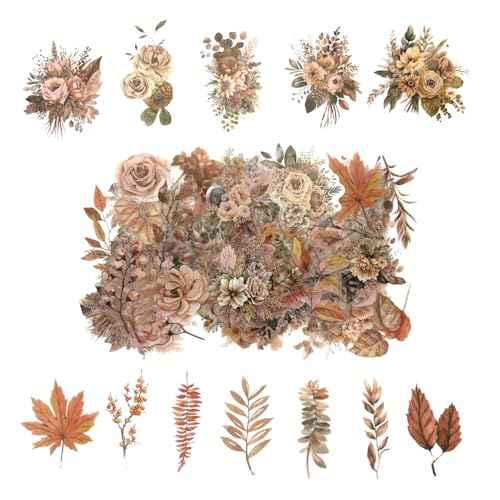 100 Pcs Autumn Flower Stickers for Scrapbooking Junk Journal Card Making CollageNotebook Diary Planner Letter Envelope Water Bottle Phone Case Craft Decoration (Autumn)