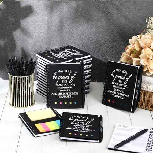 48 Pcs 24 Set Employee Appreciation Gift Bulk Rad Tech Week Inspirational A6 Notebook Pen Sticky Notepad Coworker Nurse Practitioner Christmas Party Favor Office Supplies(Black)