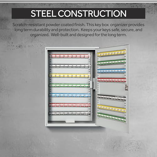 Durabox 200-Position Steel Key Cabinet Light Grey with 200 Key Hooks & Tags – Wall-Mount