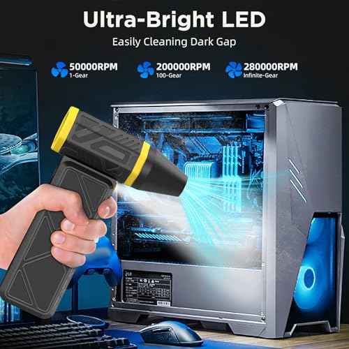 Cordless Air Duster-280000RPM Super Power Air Duster Rechargeable,Stepless Speed Change Mini Air Duster Rechargeable,with Display Screen & Light,Dust Blower for Computer, Keyboard, House,OutdoorandCar