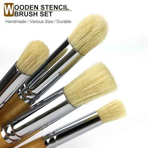 Wooden Stencil Brush Set, 6 Pieces Natural Hog Bristle Dome Stencil Brushes for Painting On Wood Wall, Stencil Projects, Card Making, DIY, Crafts and Acrylic Oil Watercolor Painting¡¦