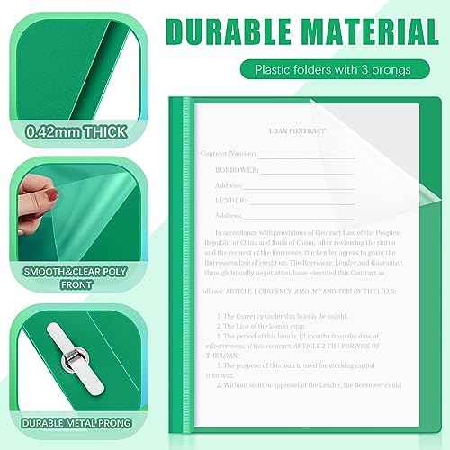Teling 72 Pack Clear Front Report Covers Bulk Business Report Covers Plastic Presentation Folders Resume Portfolio Folder Paper Binder with 3 Prongs for Presentation Document School Office (Green)