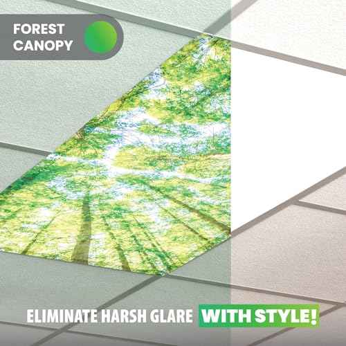 ShadeOn Fluorescent Light Covers for Ceiling Lights (4-Pack) - 2x4 ft Magnetic Light Covers for Ceiling Lights Classroom - Office Light Covers for Fluorescent Lights - Forest Canopy
