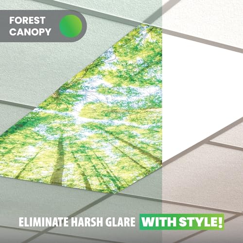 ShadeOn Fluorescent Light Covers for Ceiling Lights (8-Pack) - 2x4 ft Magnetic Light Covers for Ceiling Lights Classroom - Office Light Covers for Fluorescent Lights - Forest Canopy