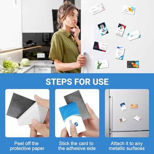 MaxGear 50 Pack Business Card Magnets Peel and Stick, 2x3.5¡± Personalized Magnetic Sheets, Custom Adhesive Magnet for DIY Craft, Flexible Self Sticky Magnetic Name Cards for Office School,Fridge,Photo