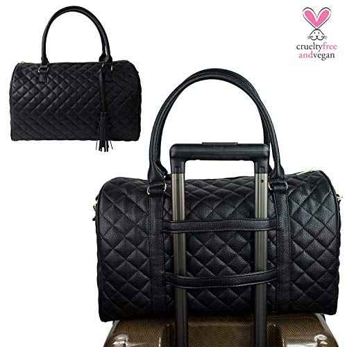 Womens Quilted Weekender Duffle Carry Bags Overnight Travel Handbag Shoulder Tote Trolley Handle Luggage TSA Approved Bag Quad Duffle 43 (Black-03)