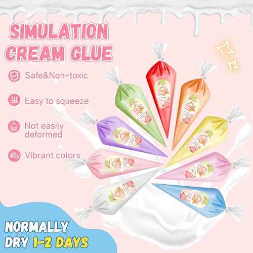 Cream Glue, 3PCS White Whipped Cream Glue Kit (Each 100g) with 6PCS Piping Tip, DIY Phone Case Kit for Decoration Craft Gift Fun for Birthday, Christmas