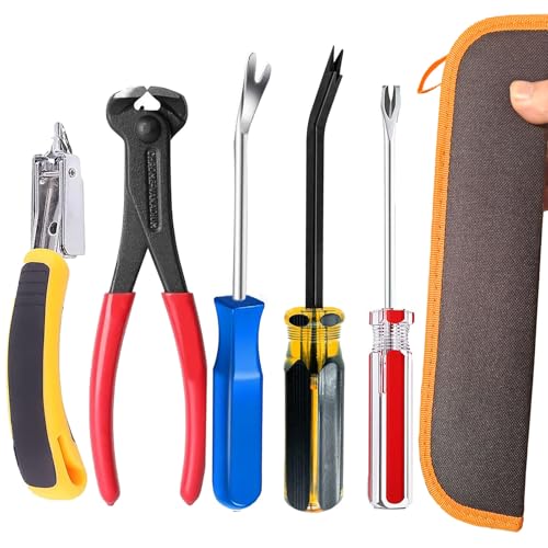 Meillyocean 5 Pcs Heavy Duty Upholstery Staple Remover Tool Set with Zip Bag