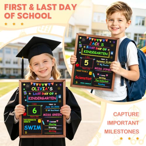 Double-Sided First and Last Day of School Chalkboard with Wooden Frame - Reusable Kids Photo Sign