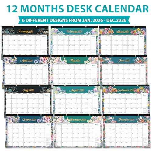2026 Desk Calendar - Desk Calendar 2026, Jan 2026 - Dec 2026, 12 Months Calendar 2026, 17" x 12", Desktop/Wall Monthly Calendar for Home School, or Office - Floral Pattern