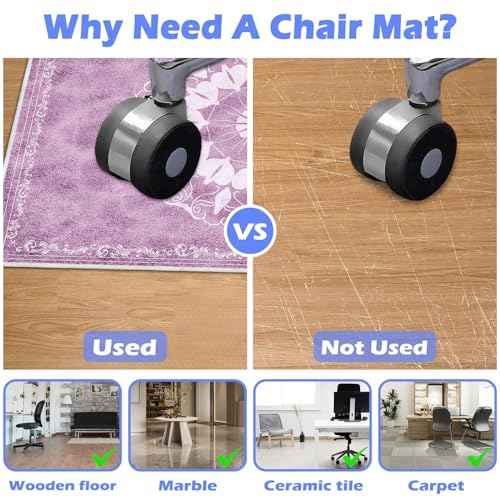 Office Chair Mat for Hard Floors, Desk Chair Rug Protector for Rolling Chair, Anti-Slip Computer Gaming Chair Mat, Carpet Mats for Home Office(Purple,3¡¿4ft/36¡¿48in)