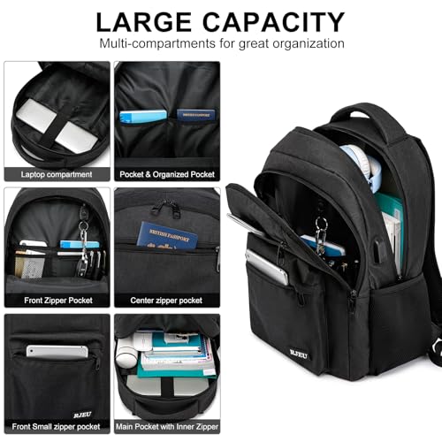 School Backpack for Teen Boys & College Students - 17.3 Inch Laptop Backpack, Ergonomic Anti-Theft Bookbag with USB Charging Port for High School, University, Black