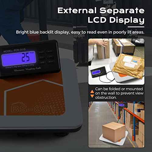 Bonvoisin Postal Scale Digital 300kg/ 660lb Parcel Shipping Scale kg/oz/lb Switchable, Heavy Duty Package Scale for Weighing Boxes/Luggage with Stainless Steel Platform 4 AA Batteries & Power Adapter