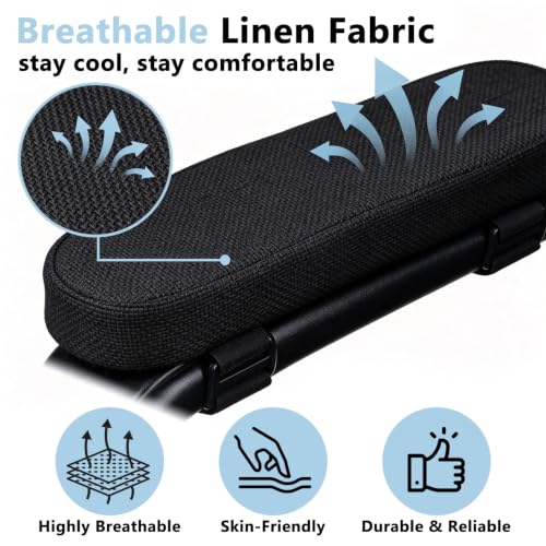 JUKFITA Black Office Chair Arm Pads 9.5 x 3.2 x 1.2 in with Linen Cover, 2-Pack