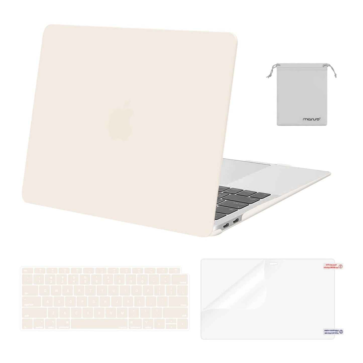 MOSISO Compatible with MacBook Air 13 inch Case M1 Chip 2021-2018 Release A2337 A2179 A1932, Plastic Hard Shell&Keyboard Cover&Screen Film&Storage Bag for MacBook Air 13.3 inch Case, Beige