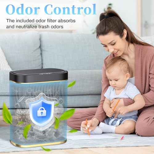 steo spce Automatic Motion Sensor Bathroom Small Trash Can with Lid, 2.6 Gallon Black Touchless Slim Garbage Can, Smart Waterproof Trash Bin for Bedroom, Restroom, Living Room, Office