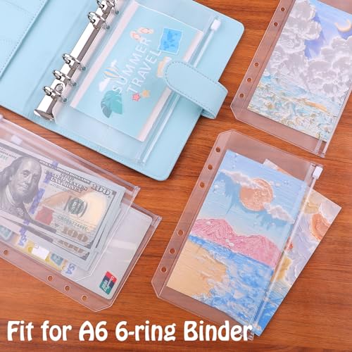 Antner A6 Size Binder Pockets 12pcs Clear Zipper Envelopes for Budgeting & Organization