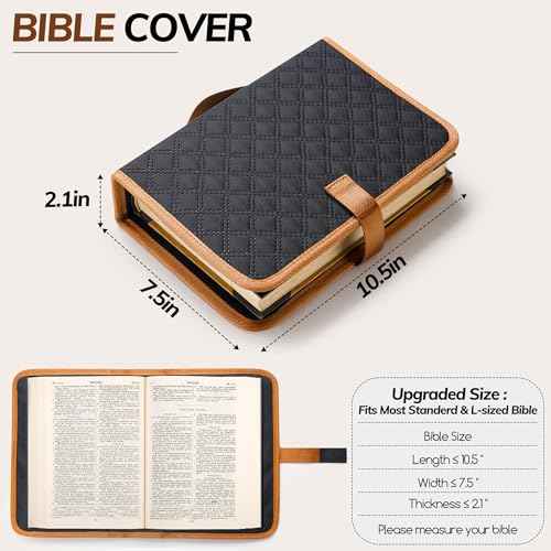 Large Bible Cover Case for Women, Church Tote Bags for Bible Study Supplies, Christian Gifts for Women (Black) Water Resistant Easy to Clean