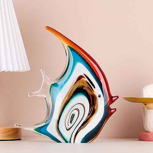 XMGZQ Hand Blown Orange Glass Fish Figurines for Home Decor Accent,Sea Glass Art Paperweights,Tropical Fish Collectables Ornaments,Sea Animal Sculptures for Coastal Beach Room Decor,Coffee Table