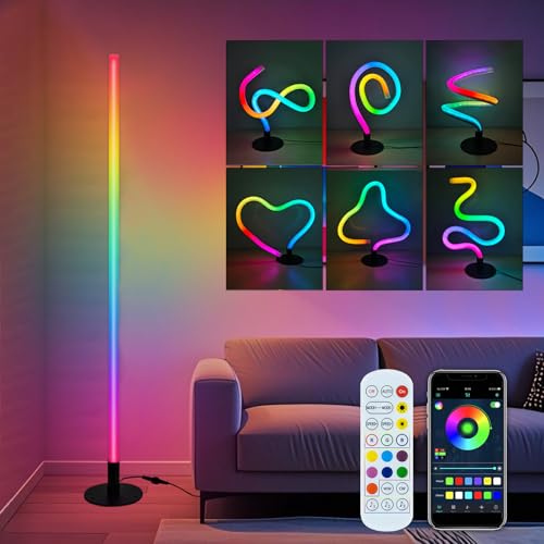 Corner Floor Lamp with Transformable Design - LED Corner Lamp with App and Remote Control, 16 Million Colors, Music Sync and Timer, Perfect for Game Room, Living Room