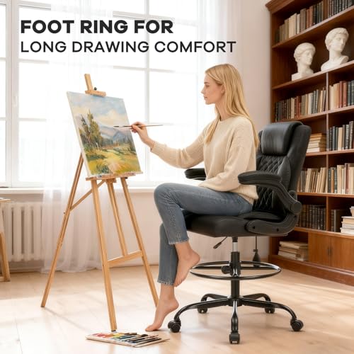 Morkprism Black Drafting Chair Tall Office Chair for Standing Desk, Height Adjustable with Inflatable Lumbar