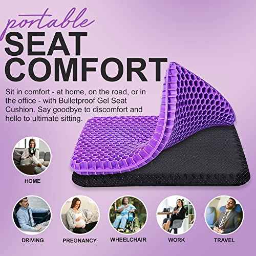Bulletproof Gel Seat Cushion | Ultra Soft Large Cushion with Cooling Gel Pad & Padded Cover | Orthopedic Cushion for Pressure Relief and Sitting Sores | Seat Cushion for Seniors, Car & Office