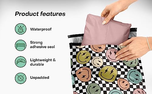 10x13 Inches Smiles Checkerboard Poly Mailers - 100 Pack Shipping Bags