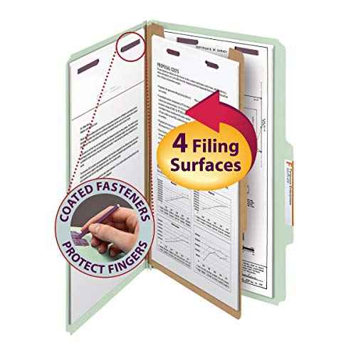 Smead Pressboard Classification File Folder with SafeSHIELD Fasteners, 1 Divider, 2" Expansion, Legal Size, Gray/Green, 10 per Box (18776)