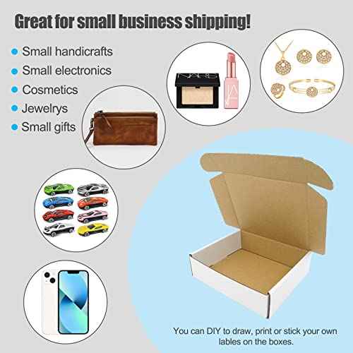 6x4x2 Shipping Boxes Pack of 50, White Corrugated Cardboard Box for Small Business Flat Literature Mailer Mailing Packaging Packing Jewelry Craft Gifts