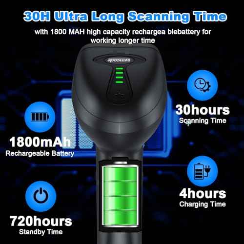 Symcode Barcode Scanner Wireless with Auto-Sensing Stand,Handheld 1D Laser Cordless Bar Code Scanner with Battery Level Indicator and Multiple Scanner to One Receiver